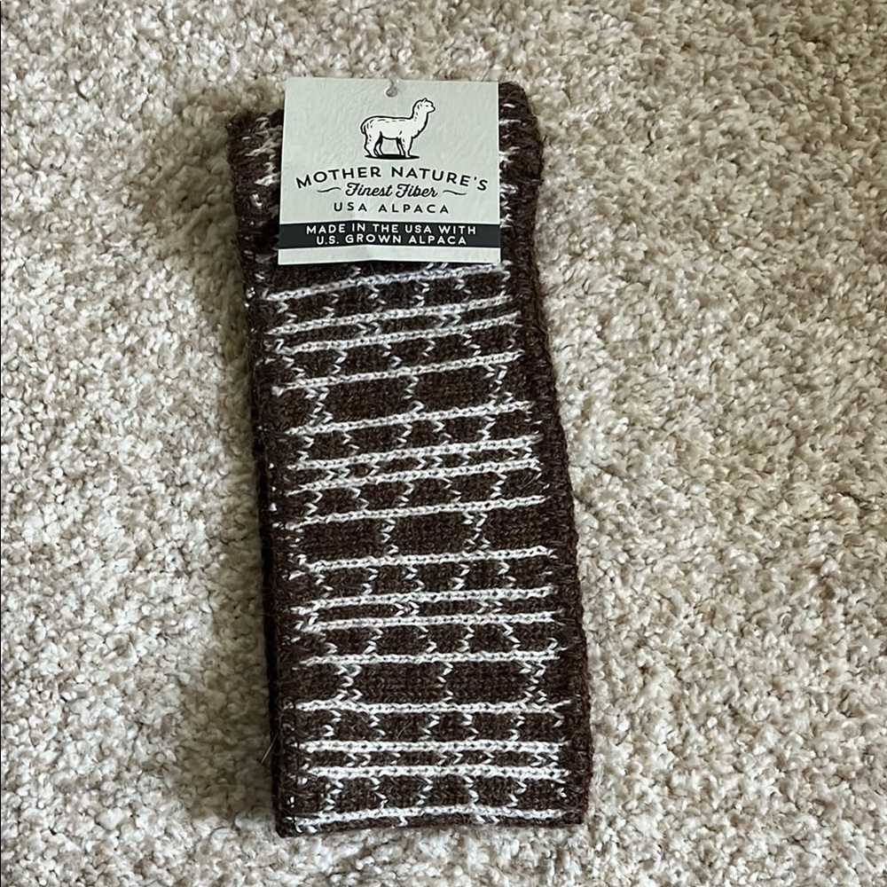 Mother Nature's Brown and White Alpaca Headband/Ear Warmer